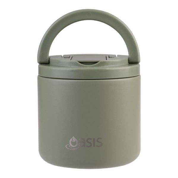 Picture of Oasis Stainless Steel Double Wall Insulated Food Flask W/ Quick Release Lid & Spork 500ml Olive Green