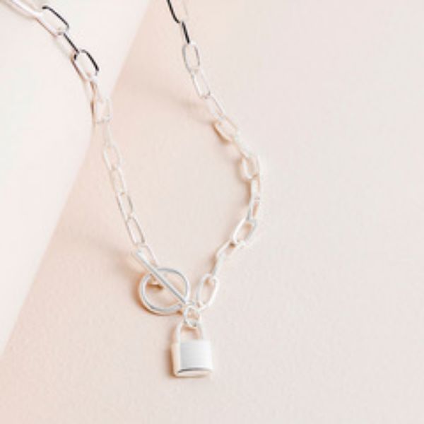Picture of SAN196 Silver Classic Padlock FOB Necklace