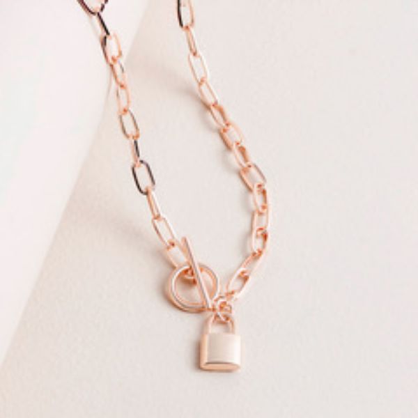 Picture of SAN196 Rose Classic Padlock FOB Necklace
