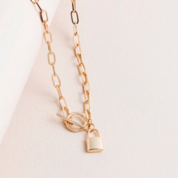 Picture of SAN196 Gold Classic Padlock FOB Necklace