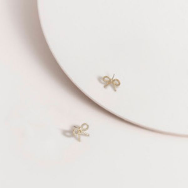 Picture of SAE454 Gold CZ Bow Stud Earrings