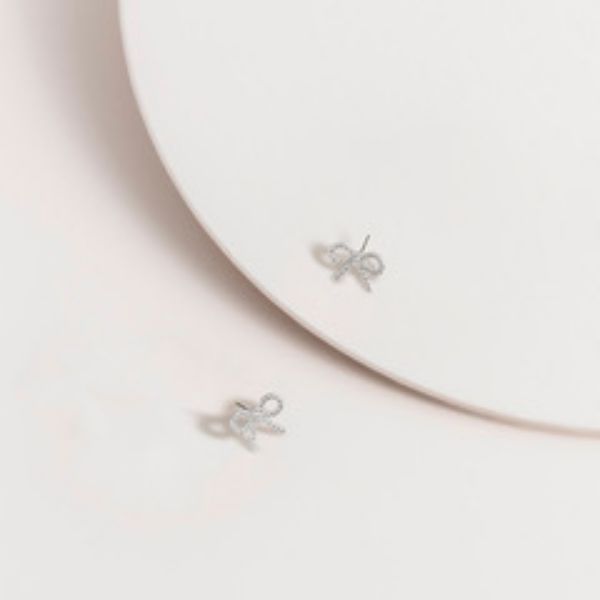 Picture of SAE454 Silver CZ Bow Stud Earrings