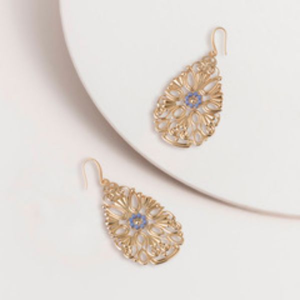 Picture of SAE495 Blue Beaded Filigree Statement ER