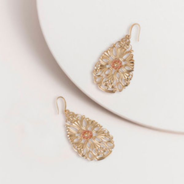 Picture of SAE495 Pink Beaded Filigree Statement ER