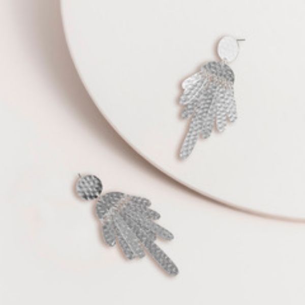 Picture of SAE512 Silver Beaten Fringe Post Earrings