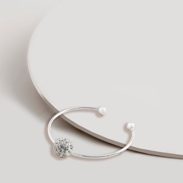 Picture of SAB068 Silver Rhinestone Ball Cuff Bangle