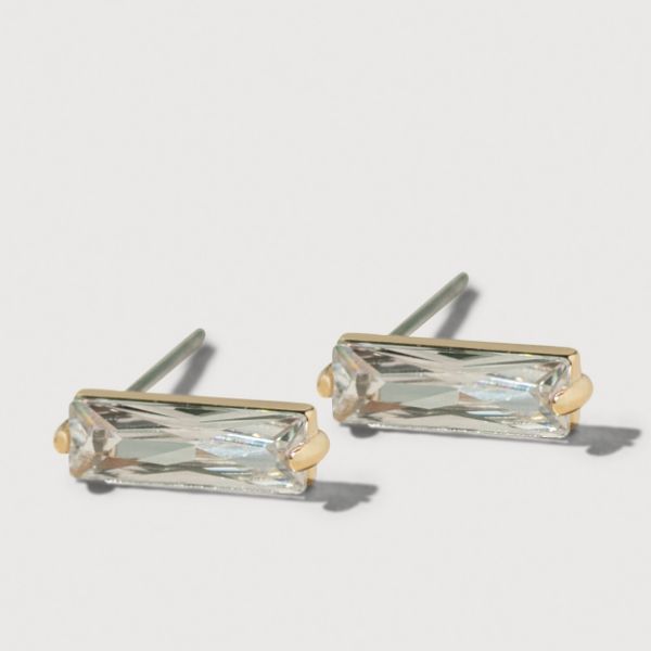 Picture of SAE538 Gold Crystal Bar Stud Earings