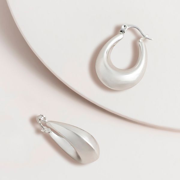 Picture of SAE527 Silver Puffy Hoop Earrings