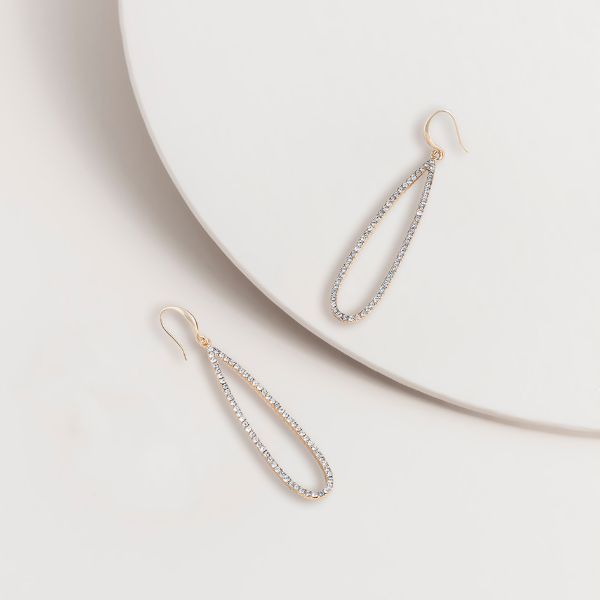 Picture of SAE262 Gold Long Rhinestone Hook Earrings
